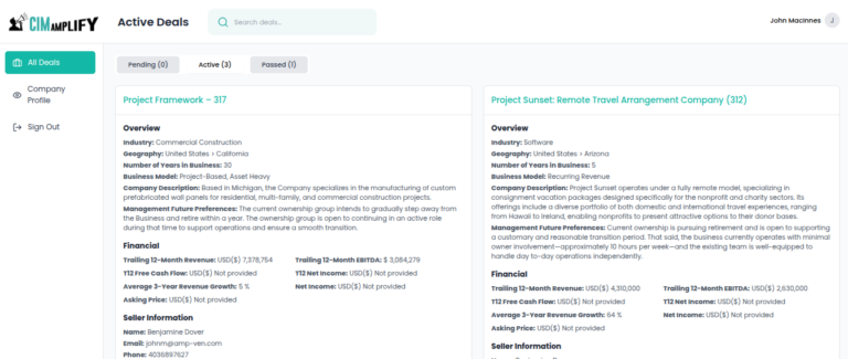 Active Deals dashboard