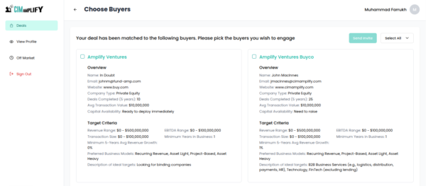 Choose Buyers screen